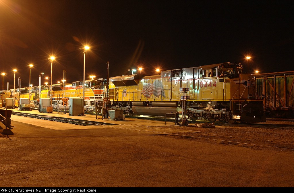 UP8444 and all six of UPs Heritage Units are serviced at UPs Roper Yard